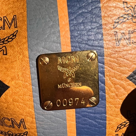 MCM Limited Edition Striped Boston Bag in Cognac Visetos Coated Canvas - Picture 2 of 16